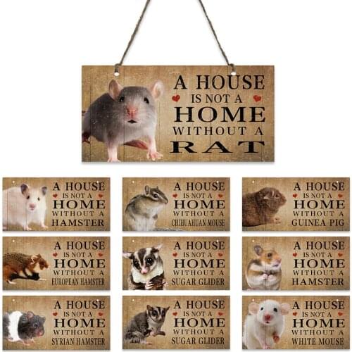 Pet Mouse Wood Hanging Signs Friendship Wooden Plaque Pet Rat Mouse House Wall Decor Plates
