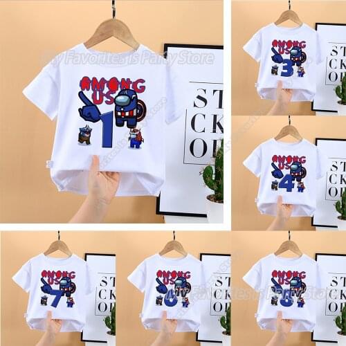 Among of Us Children Clothes Baby Cotton T-Shirt Infant Boy Girl Birthday Number Tops Summer Tees Kid Cartoon Printed Shirt Gift
