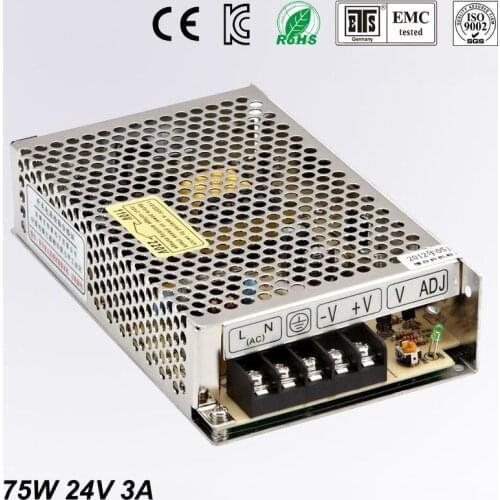 Best quality 24V 3A 75W Switching Power Supply Driver for LED Strip AC 100-240V Input to DC 24V free shipping