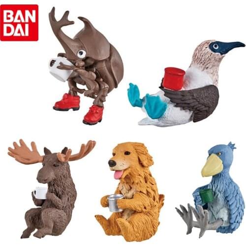 Bandai Genuine Gacha Animal Camping Ornaments Series 2 Golden Retriever Elaphurus Davidianus Balaeniceps Rex Action Figure Toys