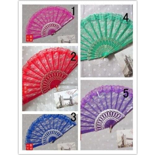 [ Fly Eagle ] 100pcs/lot Purple lace fan Flower Decor Spanish Hand Fan Wedding Dancing Hem Night Party 10 Colors Wholesale