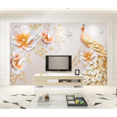 Beibehang custom Peacock flower butterfly wallpapers for Living Room Sofa TV Background 3D Wall paper sticker Murals home decor