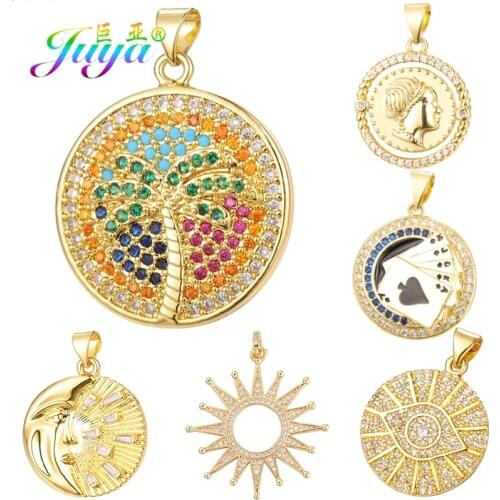 Juya DIY Micro Pave Rainbow Zircon Coconut Tree Elizabeth Moon Star Evil Eye Charms For Handmade Fashion Pendant Jewelry Making