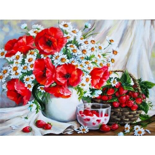 Poppy Flower DIY Embroidery Cross Stitch 11CT Kits Craft Needlework Set Cotton Thread Printed Canvas Home Decoration Sell