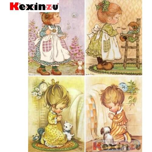 KEXINZU DIY Diamond Painting Girl Full Square Round Diamond Embroidery Cartoon Mosaic Rhinestone Cross Stitch Portrait Decoratio