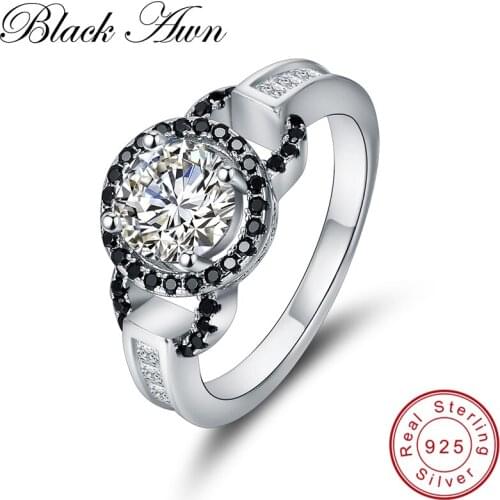 [BLACK AWN] Wedding Rings for Women Genuine Solid 925 Sterling Silver Fine Jewelry Bague C306