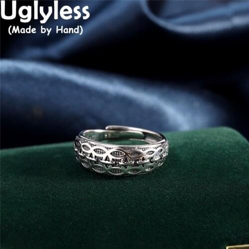 Uglyless Antique China Old Money Coins Rings for Women Glossy Thai Silver Hollow Rings Real 925 Sterling Silver Ethnic Jewelry