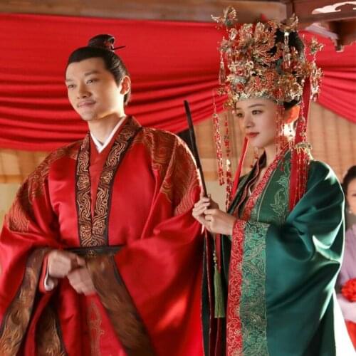 Couple Costume Ancient Chinese Wedding Hanfu Sets for Bride and Groom for Newest TV Play The Story of MingLan Zhao LiYing Design