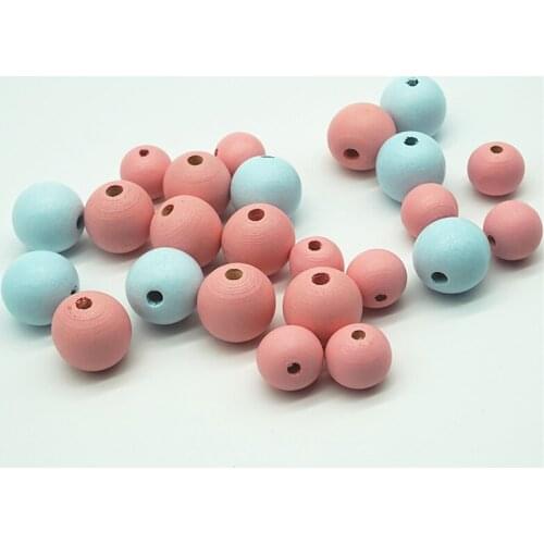 50pcs/lot 20mm Round Pink/Sky Blue Wood Beads Unfinished Loose Spacer Wooden Beads For DIY Children Jewelry Making Accessories