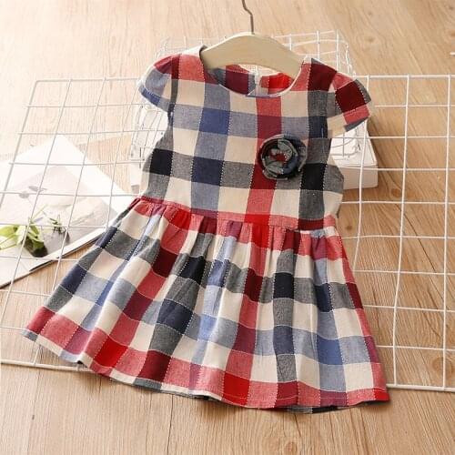 2021 Summer Casual Girl Childrens Clothing Plaid Dress Baby Childrens Short Sleeve dress Childrens