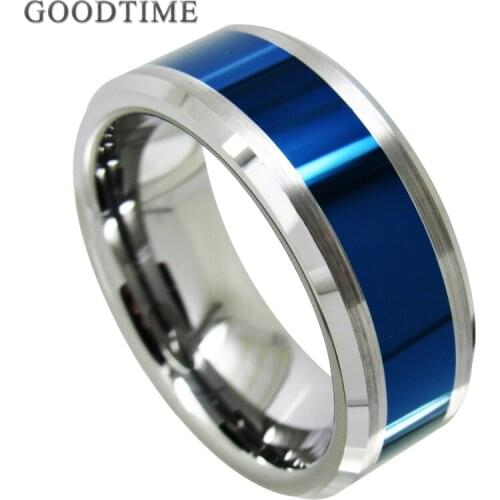 Fashion 8MM Men Tungsten Carbide Rings Engagement Wedding Band For Male Blue Electroplating Ring Jewelry Accessories Gift