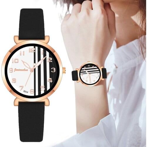 Fashion Stripes Arabic Numerals Dial Women Quartz Watches Ladies Leather Strap Wristwatches Reloj Mujer Zegarek Damski