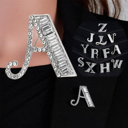MOGAKU A to Z Letter Brooches for Women Silver Color Brooche Unisex Rhinestone Lapel Collar Pins Fashion Scarf Accessories Gifts