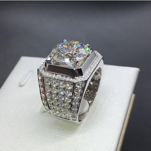 Mens 925 Sterling silver Paev cz ring 2ct Simulated Diamond Engagement Wedding Bands boys Sapphire Jewelry Size 8-13 Boy gift