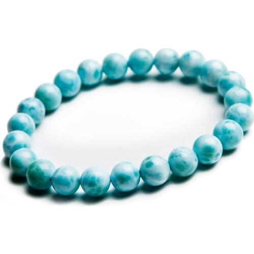 Natural Larimar Blue Beads Bracelet 8mm From Dominica Gemstone Healing Stretch Water Pattern Jewelry AAAAA