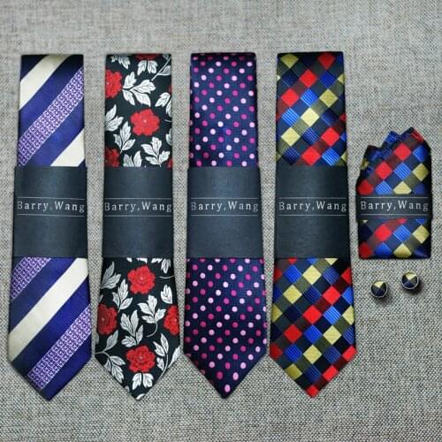 New 40 Styles Men`s Tie 100% Silk Ties Jacquard Woven Gravata Barry.Wang Necktie Hanky Cufflink Sets For Wedding Party Business
