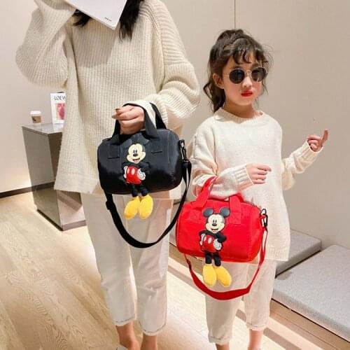 Original Disney Mickey Pattern Girls Shoulder Bag Messenger Bag Simple Fashion Cylindrical Bag Shoulder Handbag