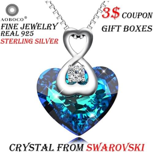 AOBOCO Brand Sweet Bow-knot Heart Pendant Necklace For Women Girl Crystal From Swarovski Top Quality Fine Jewelry Gift Boxes
