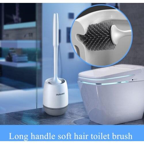 Toilet Brush Long Handle Soft Hair Toilet Cleaning Brush Set Silicone Wall-Mounted Toilet Cleaning Brush Tool Durable Rubber