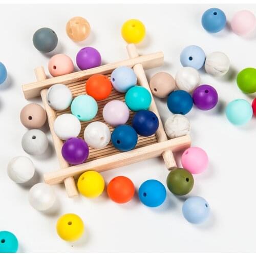 Cute-idea 15mm 20pcs silicone beads loose pearl teething food grade teether chewable jewelry baby toy BPA free pacifier chain