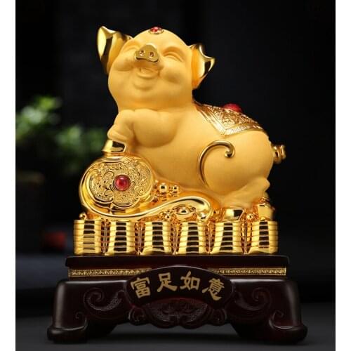 GOLDEN PIG LUCKY DECORATION HOME FURNISHING FENG SHUI OFFICE WINE CABINET DECORATION ZODIAC PIG CRAFT GIFT HOME DECORATION GIFT
