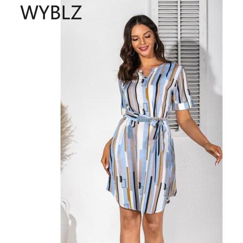 WYBLZ 2021 Summer Women Sexy Vintage Short Mini Dress Knot V-Neck Party Holiday Dress Femme Vestidos De Mujer Casual Dresses