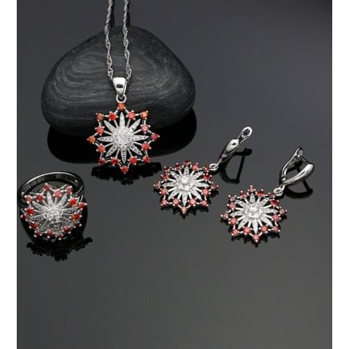 925 Silver Jewelry Natural Red CZ Beads Jewelry Sets For Ladies Weeding Earrings With Stone Silver Bride Necklace Set