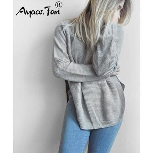 2019 Women Sweaters And Pullovers Autumn Winter New Solid Long Sleeve Irregular Split Pullover Female Casual Knitted Sweater