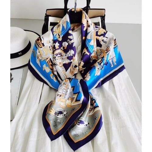 Womens 100% Pure Silk 12mm Satin Printed Big Square Scarf Wrap Kerchief 108cm 42.5" WJ072