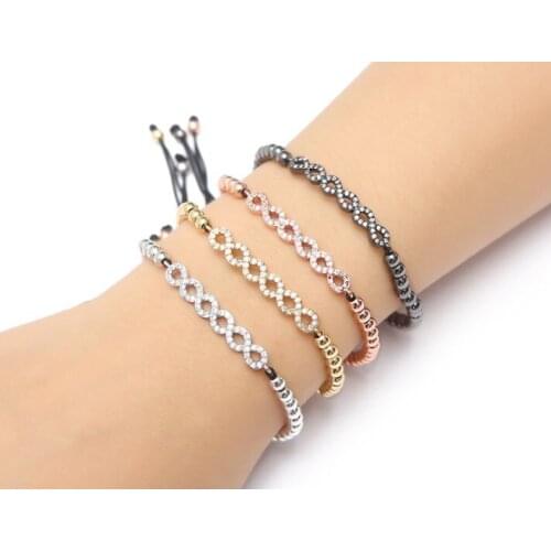Gold silver micro pave cz Cubic Zirconia rope adjusted Copper Beads Bracelet xy24 Charm Braided Bangles Women