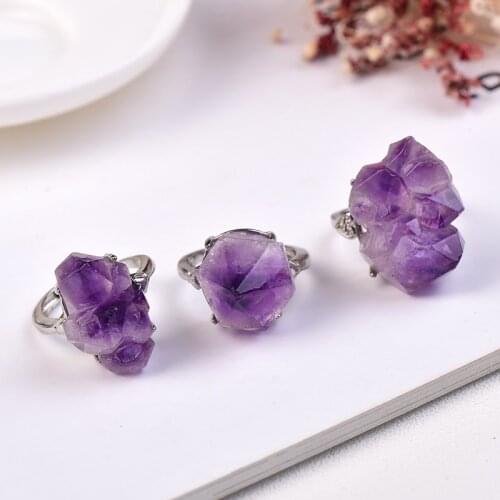 1PC Natural Gem Amethyst Vintage Lady Quartz Jewelry Adjustable Wedding Engagement Ring Increase Charm For Womens Fine Jewelry