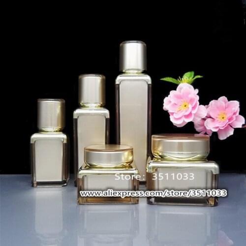 10PCS Elegant Square Acrylic Cosmetic Container Airless Lotion Pump Bottle Rose Gold Acrylic Cream Jar 30g 50g 15ml 30ml 50ml