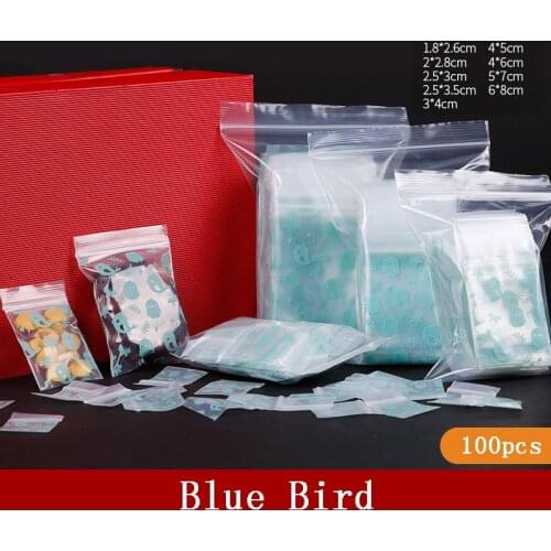 Blue Bird Pattern Plastic Zipper Bag Pouches Multi-size Ziplock Pill Packaging Pouches Mini Zip lock Plastic Packaging 100pcs