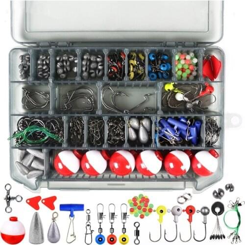 228Pcs Fishing Accessories Kit Including Jig Hooks Fishing Sinker Weights Fishing Swivels Snaps with Fishing Tackle Box