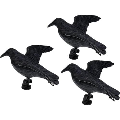 3pcs Plastic Hunting Crow Decoys Garden Bird Deter Scarecrow Mice
