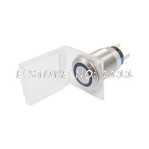 AC 250V 3A 220V Blue Lamp Locking Waterproof Stainless Push Button Switch
