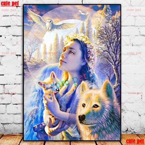 Diamond Painting Girl and wolf eagle 5D Square Drill Round Drill Mosaic Cross Stitch DIY art Full Drill Embroidery decor puzzle