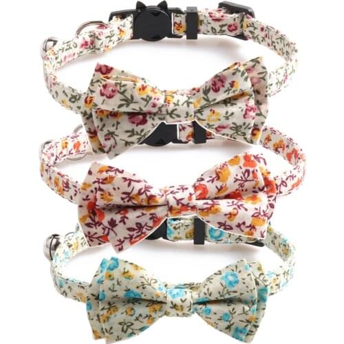 Bow Tie Cat Collar Breakaway with Bell Flower Cat Collar Cute Charm Adjustable Safety Kitty Kitten Collars(6.8''-10.8'')