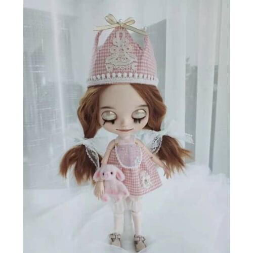 Blythes is suitable for 1/6 size fashion new Fairy Pink Spring Warm Sun suit 7 pieces Crown hat + suit + socks + baby bear