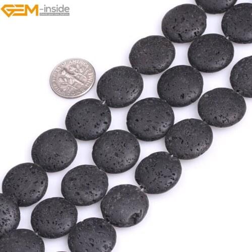 Gem-inside Natural Coin Black lava rock Loose Stone Beads For Jewelry Making Bracelet Necklace Strand 15" DIY Jewellery