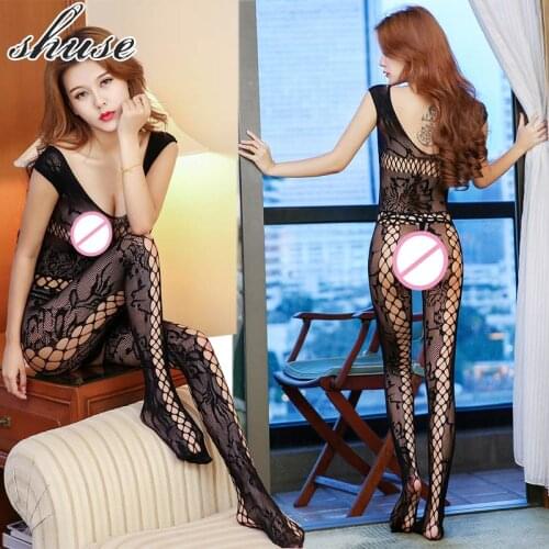 Black Sexy Lingerie Fishnet Stocking Open Crotchless Womens Costume Underwear Bodysuit Hot Erotic Porn Baby Doll Nightwear