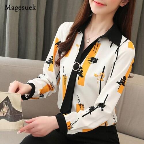 Elegant Loose Women Tops and Blouse Fashion Plus Size Tops 2021 Spring Long Sleeve Print Office Lady Shirt Blusas 8087 50