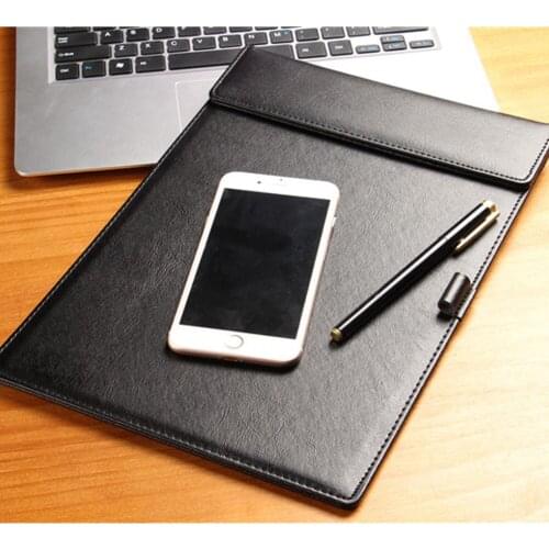Conference Pad, Padfolio Clipboard Folder,Ultra-SmoothOffice Business ClipBoard PU Leather Writing Pad A4 File Organizer Clip Fo