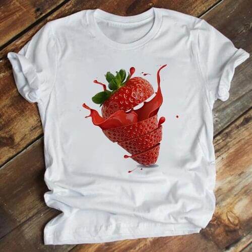 Summe Cool Fruit Modren T Shirts Women Fresh and juicy strawberries Graphic Print Comfy Tshirt Crop Family Tumblr Mujer Clothes
