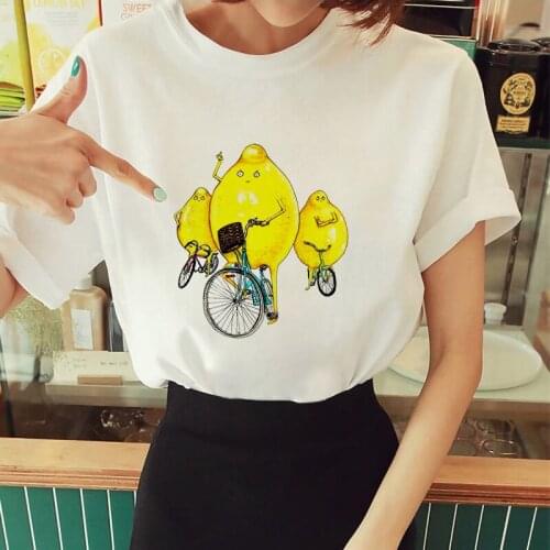Harajuku Tshirt O-neck Short Sleeve Women Tops T shirt 90s Girl T-shirt Fruit Lemon Fun printed T Shirt Female