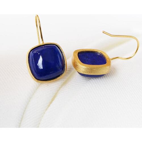 Natural Hetian Jade Lapis Lazuli Earrings S925 Sterling Silver Chinese Fashion Square Earrings Ornament for Women
