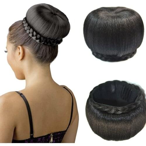 Synthetic Fake Hair Bun Heat Resistant Fiber Braided Chignons HairPiece Donut Ponytail Wig For Women Clip in Hair Extension