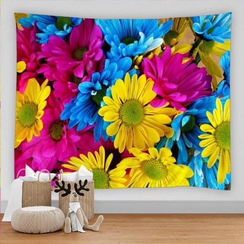 Colorful Beautiful Flowers Tapestry Wall Hanging Chart Hippie Bohemian Tapestries Psychedelic Boho Home Decor Wall Carpet Cloth