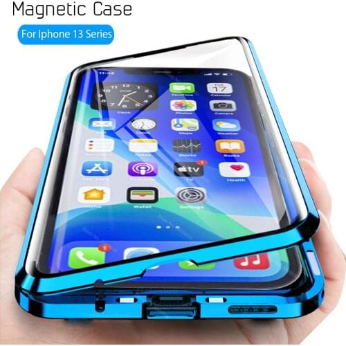 360 Magnetic Metal Tempered Glass Cases For iphone 13 pro max 13 mini 13pro iphone13 ifone iph Double Sided Adsorption Cover