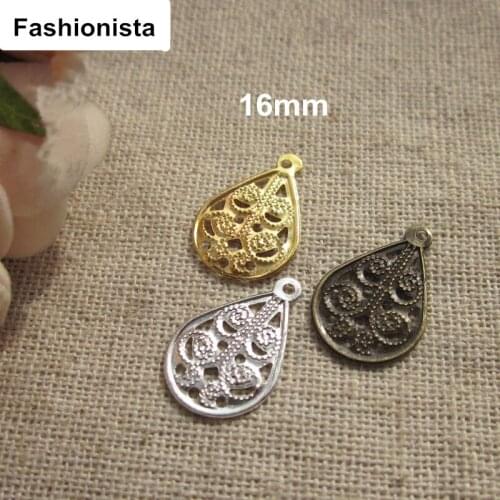 200 pcs Metal Stamping Crafted Teardrop Shape Jewelry Charms,16mm,Gold-color,Silver-color,Steel,Bronze Color,Jewelry Findings